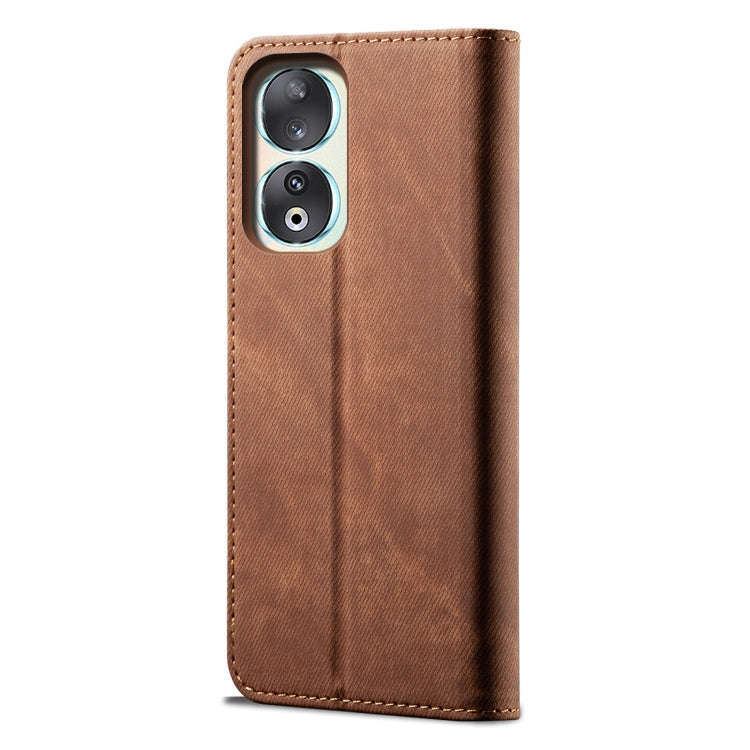 For Honor 90 Denim Texture Flip Leather Phone Case(Brown)