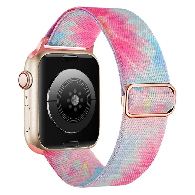 For Apple Watch SE 2023 44mm Painted Pattern Nylon Replacement Watch Band(Flower Butterfly)