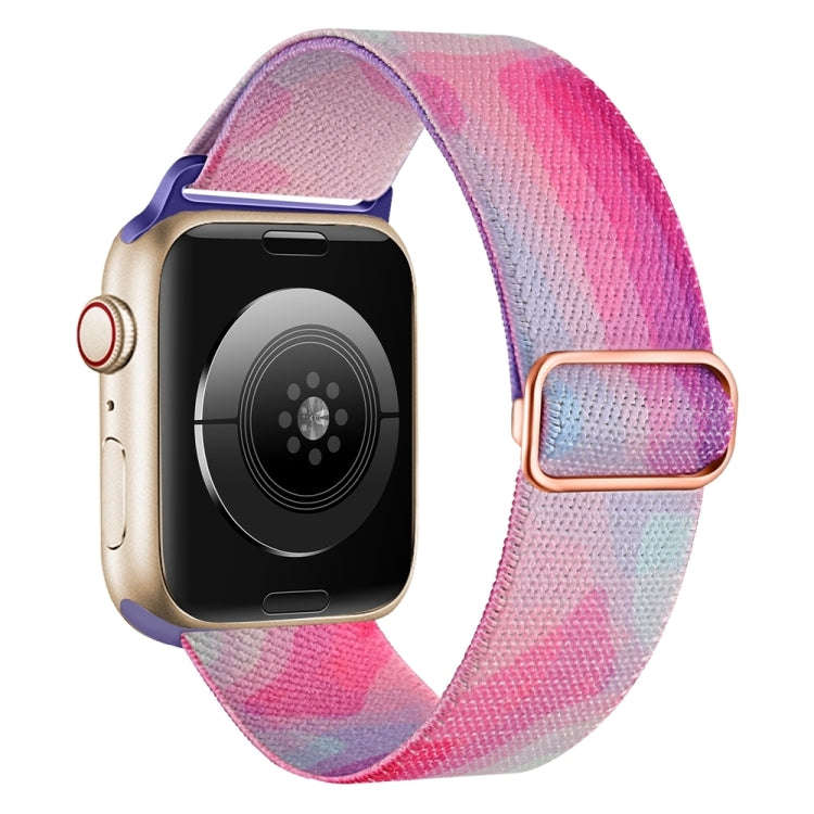 For Apple Watch 9 41mm Painted Pattern Nylon Replacement Watch Band(Ladder Purple Blue)