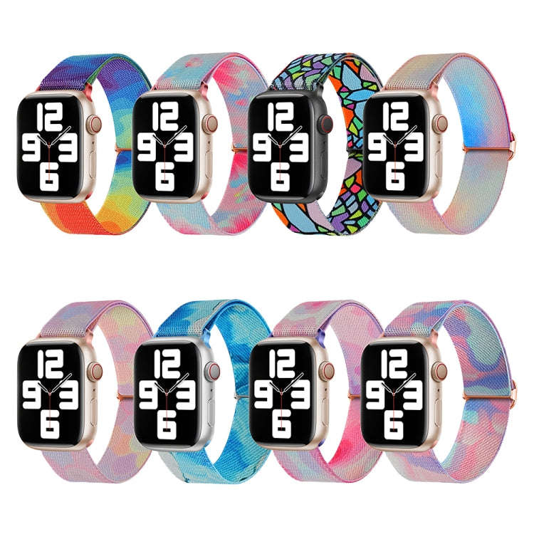 For Apple Watch Ultra 2 49mm Painted Pattern Nylon Replacement Watch Band(Geometric Rainbow)