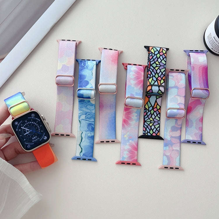 For Apple Watch Ultra 2 49mm Painted Pattern Nylon Replacement Watch Band(Geometric Rainbow)