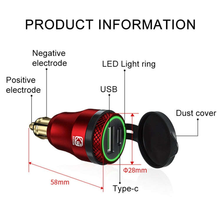 Motorcycle European-style Small-caliber Aluminum Alloy QC 3.0 + PD Fast Charge USB Charger, Shell...