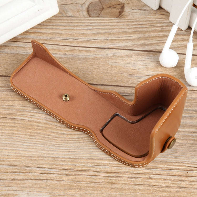 For Canon EOS R8 1/4 inch Thread PU Leather Camera Half Case Base(Brown)