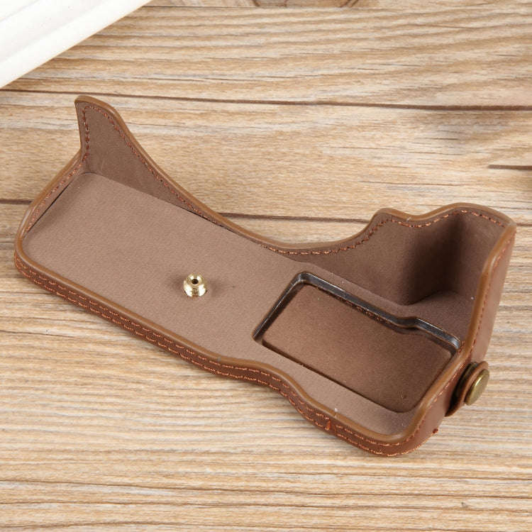For Canon EOS R50 1/4 inch Thread PU Leather Camera Half Case Base(Coffee)