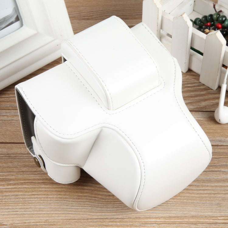 For Canon EOS R50 Full Body Magnetic Leather Camera Case Bag with Strap, Deluxe Edition(White)