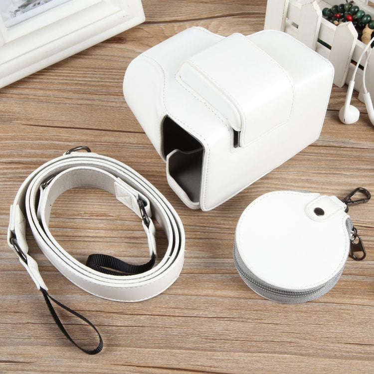 For Canon EOS R50 Full Body Magnetic Leather Camera Case Bag with Strap, Deluxe Edition(White)