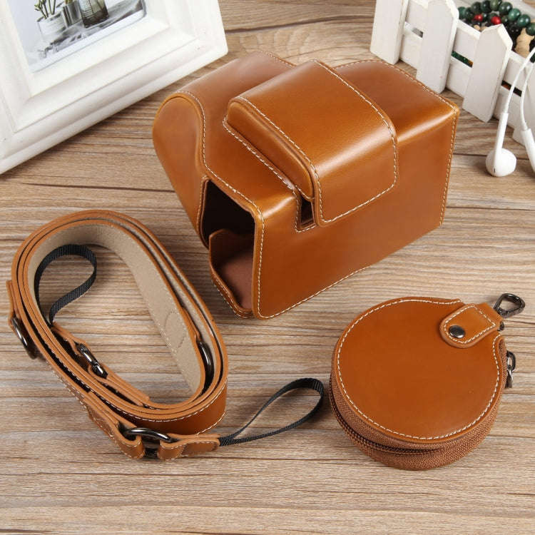 For Canon EOS R50 Full Body Magnetic Leather Camera Case Bag with Strap, Deluxe Edition(Brown)