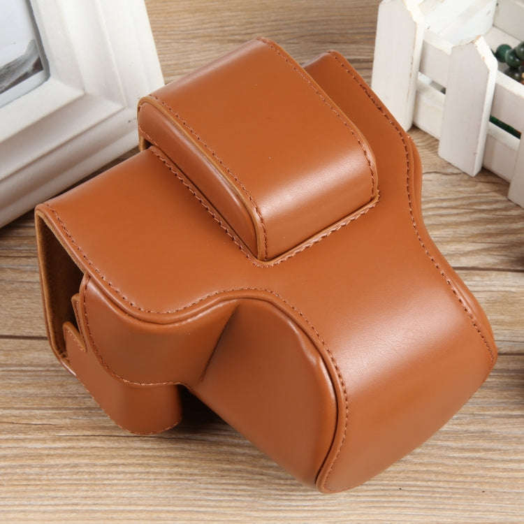 For Canon EOS R50 Full Body Magnetic Leather Camera Case Bag with Strap, Regular Edition(Brown)