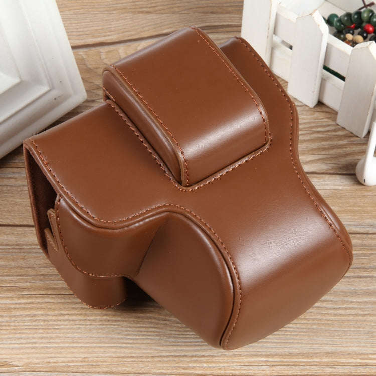 For Canon EOS R50 Full Body Magnetic Leather Camera Case Bag with Strap, Regular Edition(Coffee)