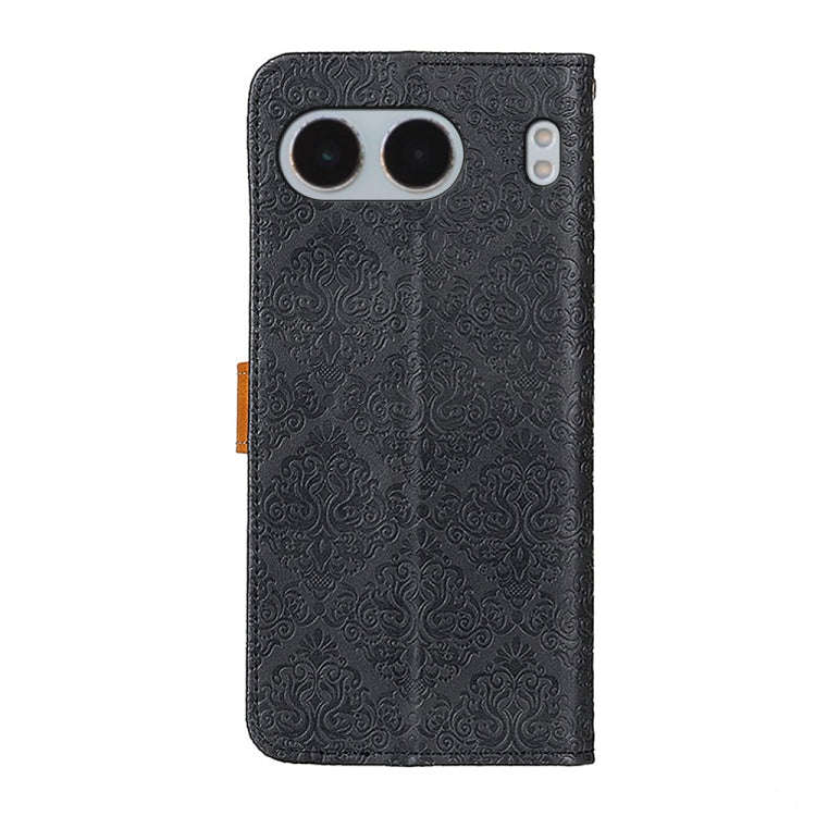 For OnePlus Nord 4 European Floral Embossed Flip Leather Phone Case(Black)