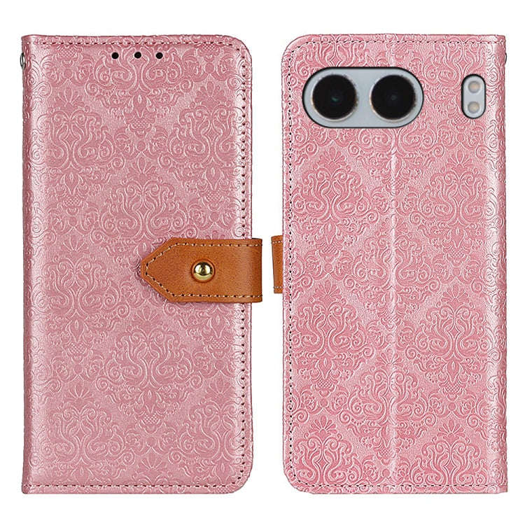 For OnePlus Nord 4 European Floral Embossed Flip Leather Phone Case(Pink)