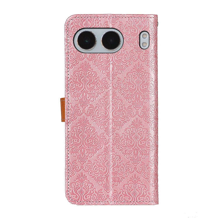 For OnePlus Nord 4 European Floral Embossed Flip Leather Phone Case(Pink)