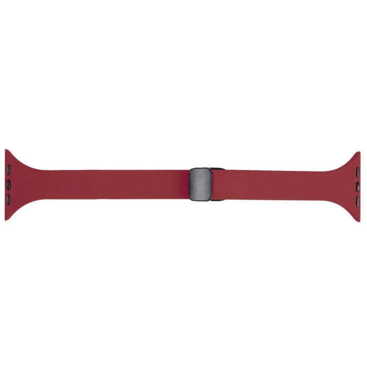 For Apple Watch SE 2023 44mm Magnetic Buckle Slim Silicone Watch Band(Wine Red)