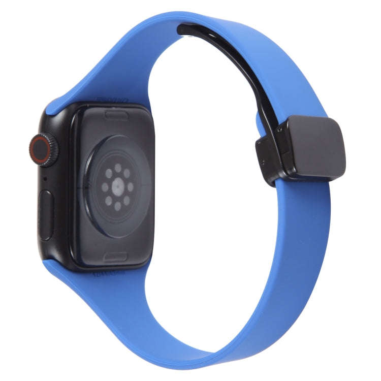 For Apple Watch SE 2023 44mm Magnetic Buckle Slim Silicone Watch Band(Royal Blue)