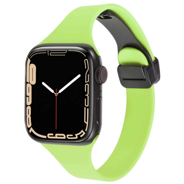 For Apple Watch Series 9 41mm Magnetic Buckle Slim Silicone Watch Band(Green)