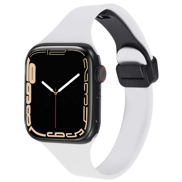 For Apple Watch Series 9 41mm Magnetic Buckle Slim Silicone Watch Band(White)