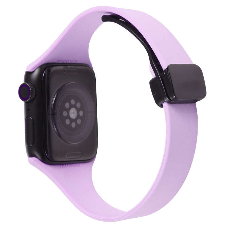 For Apple Watch Series 9 41mm Magnetic Buckle Slim Silicone Watch Band(Lavender)