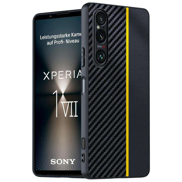 For Sony Xperia 1 VII Ultra-thin Carbon Fiber Texture Printing Phone Case(Black Yellow)
