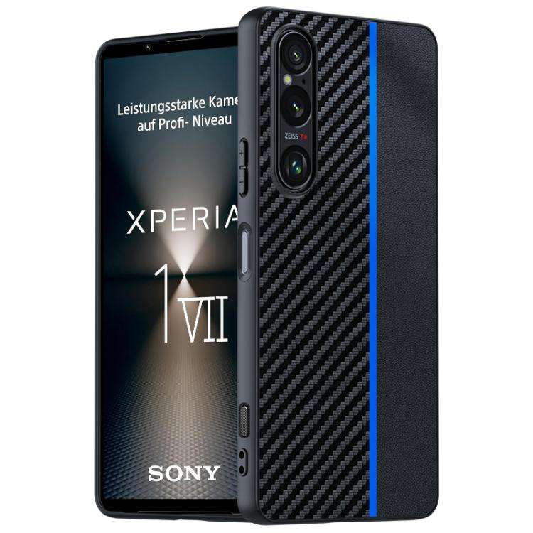 For Sony Xperia 1 VII Ultra-thin Carbon Fiber Texture Printing Phone Case(Black Blue)