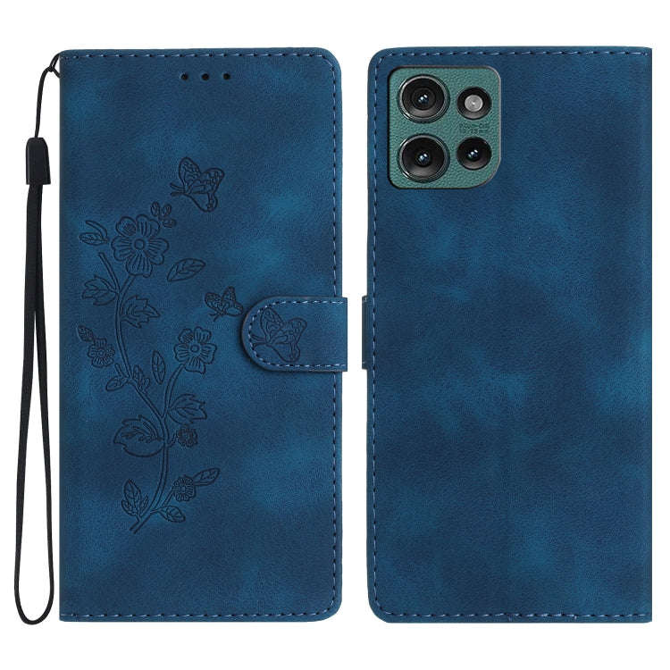 For Motorola Edge 50 5G Flower Butterfly Embossing Pattern Leather Phone Case(Blue)