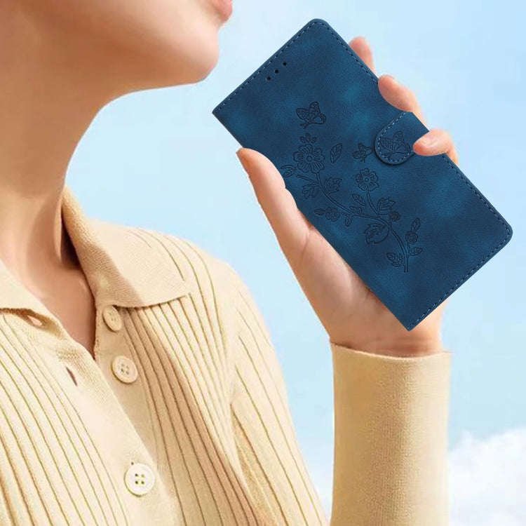 For Motorola Edge 50 5G Flower Butterfly Embossing Pattern Leather Phone Case(Blue)