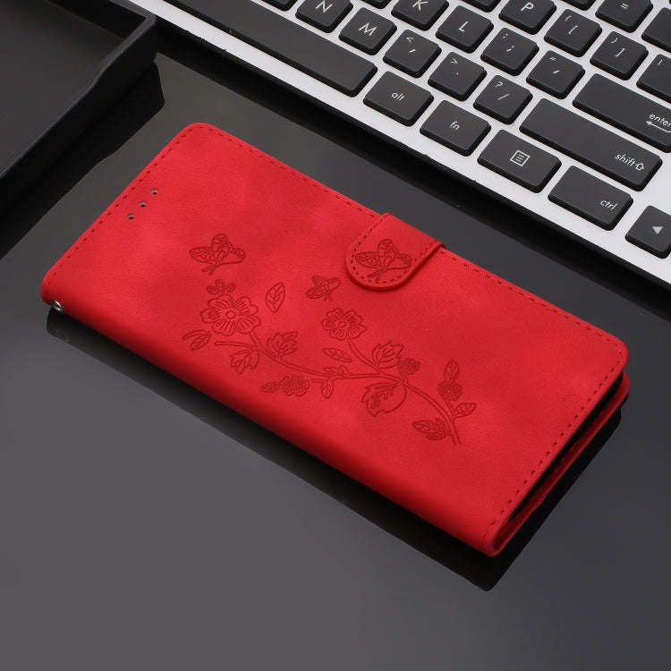 For Motorola Edge 50 5G Flower Butterfly Embossing Pattern Leather Phone Case(Red)