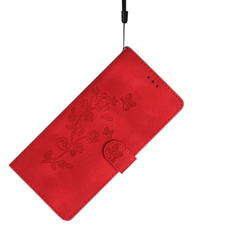 For Motorola Edge 50 5G Flower Butterfly Embossing Pattern Leather Phone Case(Red)