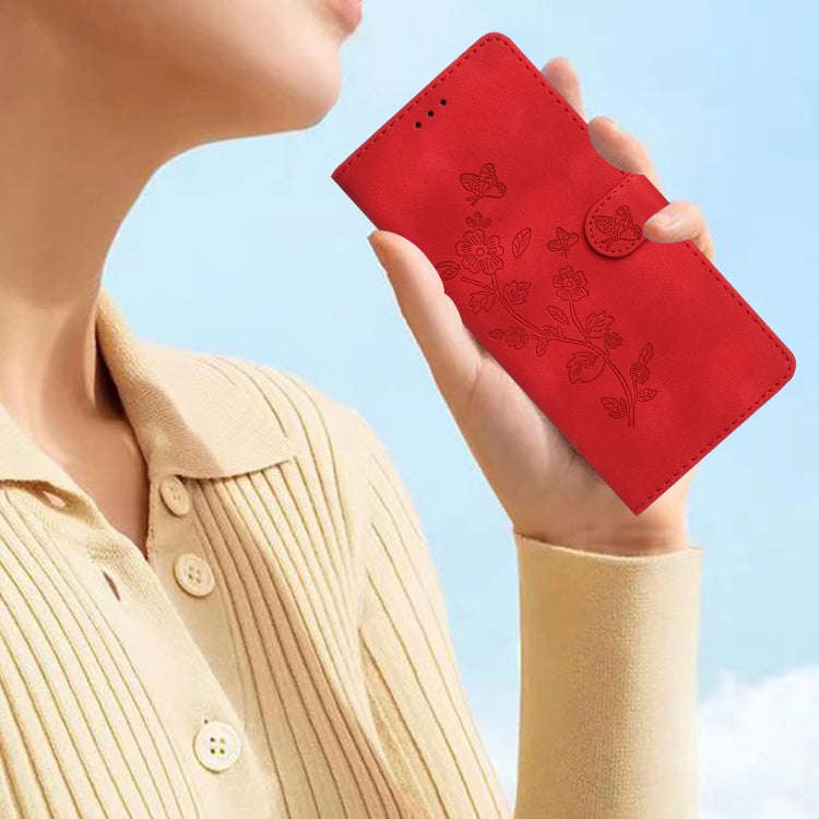 For Motorola Edge 50 5G Flower Butterfly Embossing Pattern Leather Phone Case(Red)