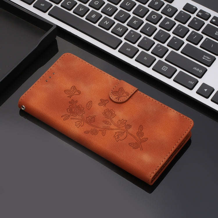 For Motorola Edge 50 5G Flower Butterfly Embossing Pattern Leather Phone Case(Brown)