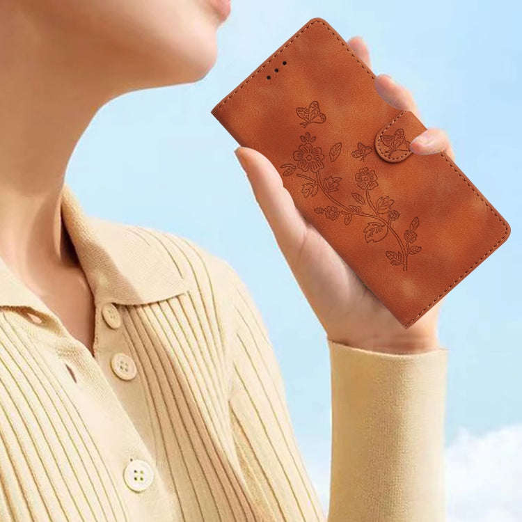 For Motorola Edge 50 5G Flower Butterfly Embossing Pattern Leather Phone Case(Brown)