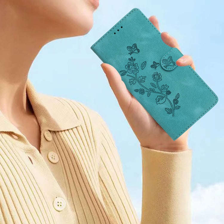 For Motorola Edge 50 5G Flower Butterfly Embossing Pattern Leather Phone Case(Sky Blue)