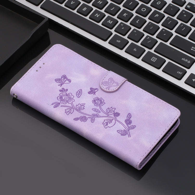 For Motorola Edge 50 5G Flower Butterfly Embossing Pattern Leather Phone Case(Purple)
