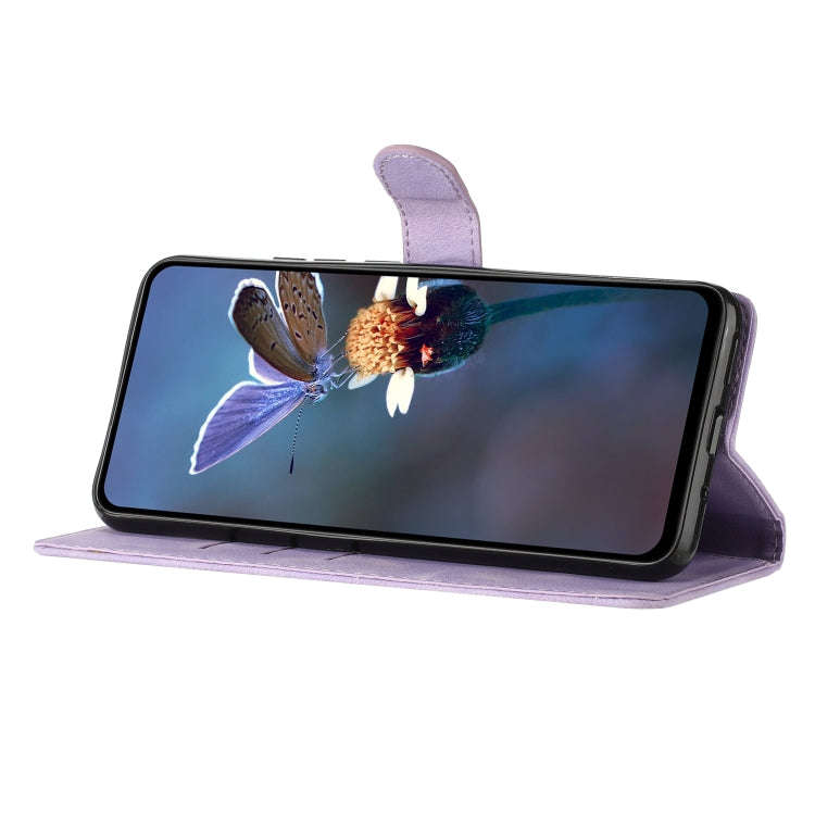 For Motorola Edge 50 5G Flower Butterfly Embossing Pattern Leather Phone Case(Purple)
