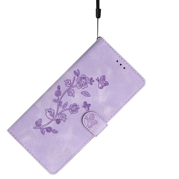 For Motorola Edge 50 5G Flower Butterfly Embossing Pattern Leather Phone Case(Purple)