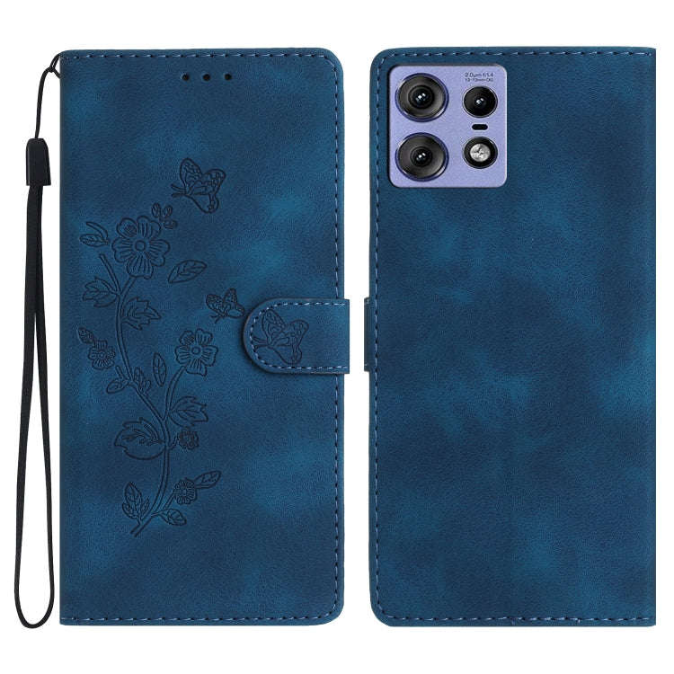 For Motorola Edge 50 Pro Flower Butterfly Embossing Pattern Leather Phone Case(Blue)