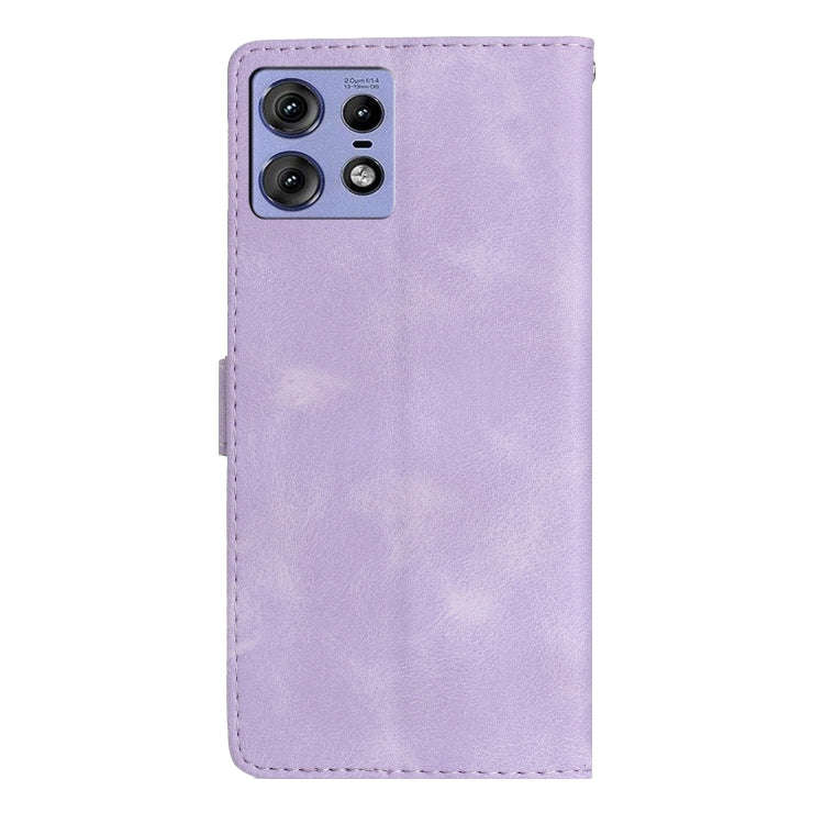 For Motorola Edge 50 Pro Flower Butterfly Embossing Pattern Leather Phone Case(Purple)