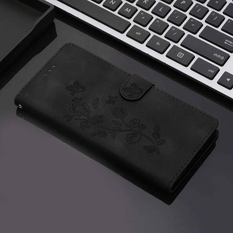 For Motorola Edge 50 Pro Flower Butterfly Embossing Pattern Leather Phone Case(Black)