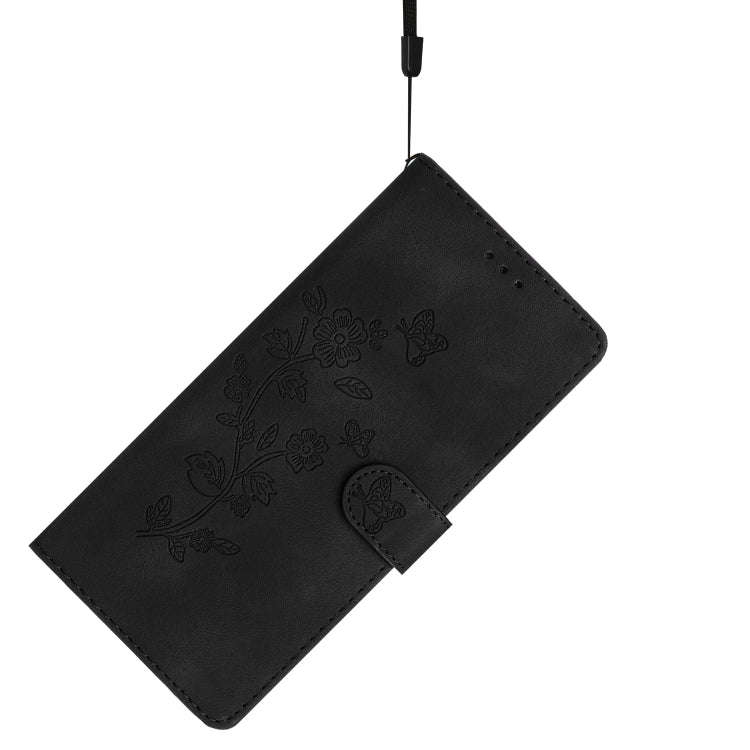 For Motorola Edge 50 Pro Flower Butterfly Embossing Pattern Leather Phone Case(Black)