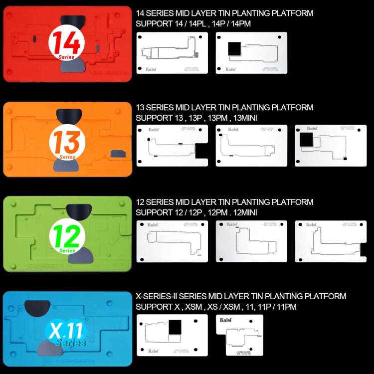 Kaisi 18 in 1 Silicone Middle Layer Tin Planting BGA Reballing Platform for iPhone X-14 Pro Max