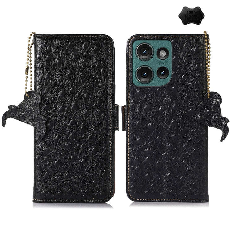 For Motorola Edge 50 Neo Ostrich Pattern Genuine Leather RFID Phone Case(Black)