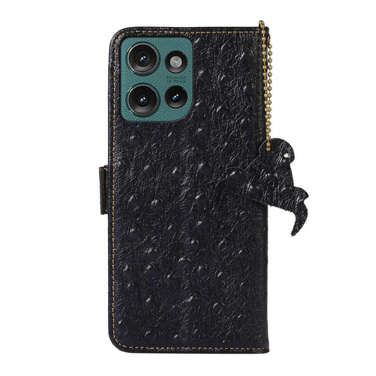 For Motorola Edge 50 Neo Ostrich Pattern Genuine Leather RFID Phone Case(Black)