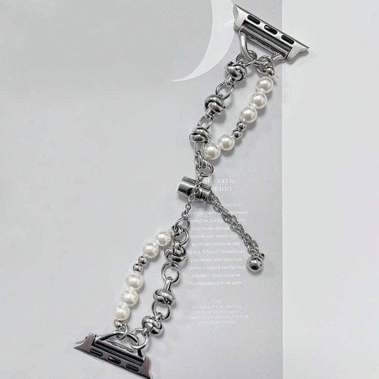 For Apple Watch Ultra 2 49mm Pearl Bracelet Metal Watch Band(Silver)