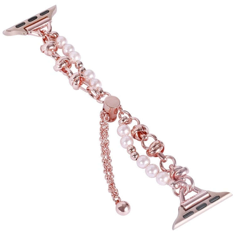 For Apple Watch Series 9 45mm Pearl Bracelet Metal Watch Band(Rose Gold)