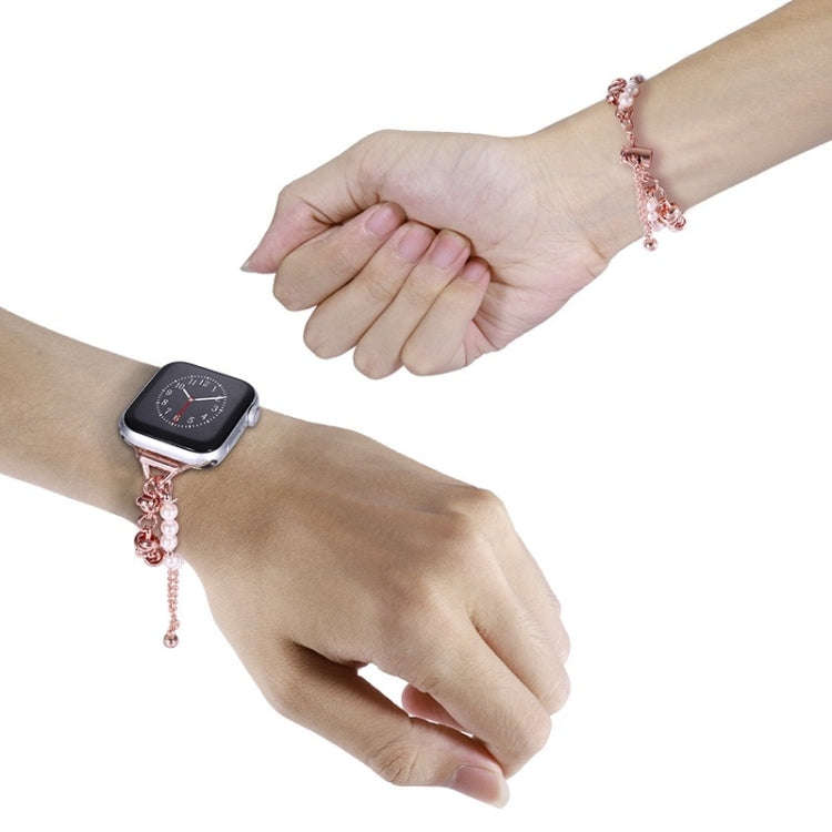 For Apple Watch Series 9 45mm Pearl Bracelet Metal Watch Band(Rose Gold)