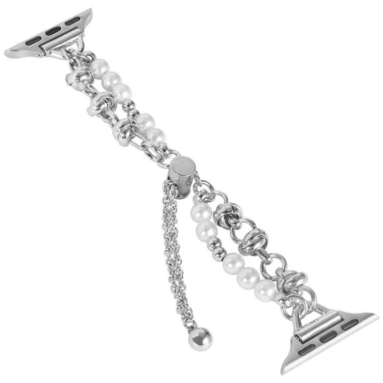 For Apple Watch Series 9 41mm Pearl Bracelet Metal Watch Band(Silver)
