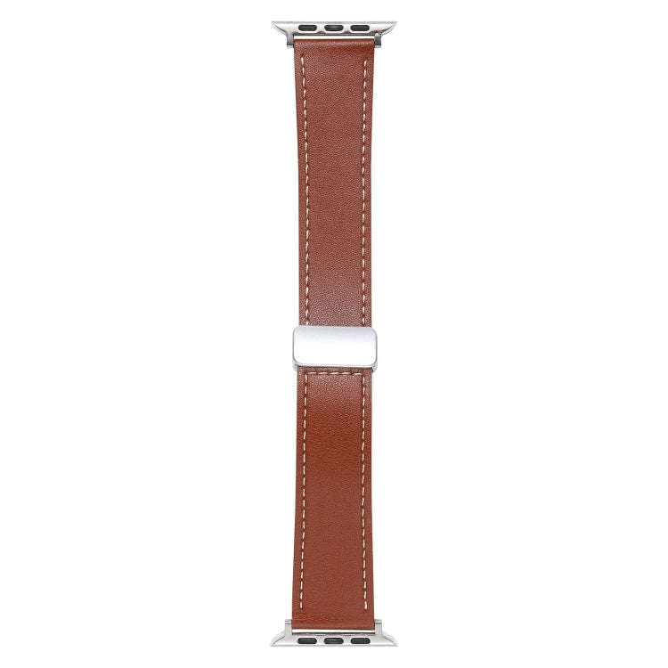 For Apple Watch SE 2023 44mm Magnetic Buckle Skin Feel Leather Watch Band(Brown)