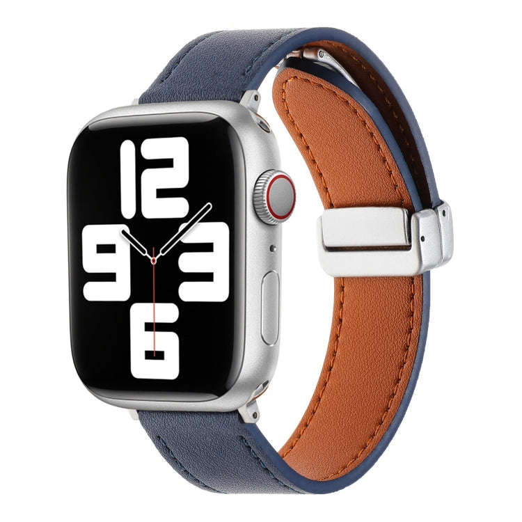For Apple Watch SE 2023 40mm Magnetic Buckle Skin Feel Leather Watch Band(Dark Blue)