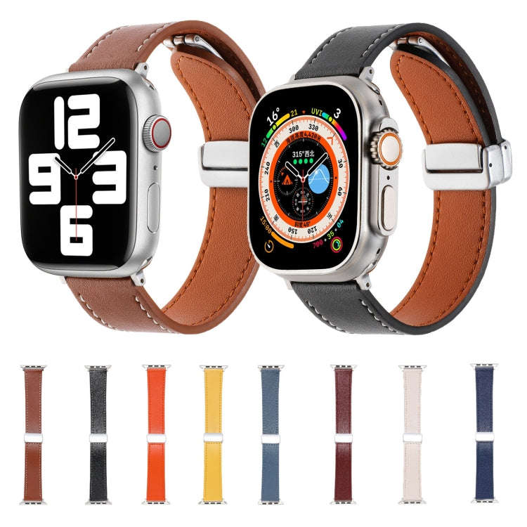 For Apple Watch SE 2023 40mm Magnetic Buckle Skin Feel Leather Watch Band(Dark Blue)