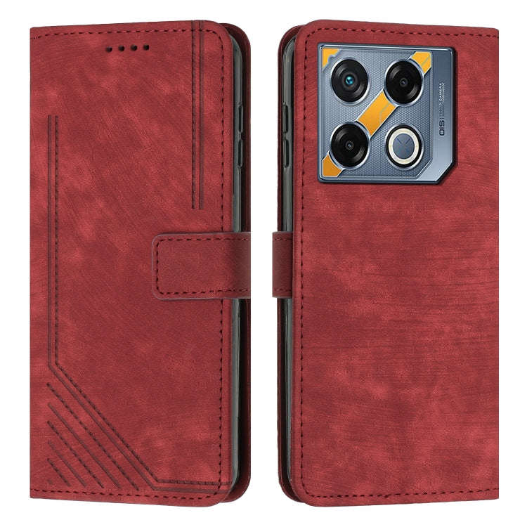 For Infinix GT 20 Pro Skin Feel Stripe Pattern Leather Phone Case with Lanyard(Red)