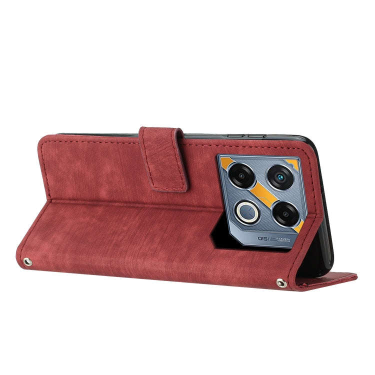 For Infinix GT 20 Pro Skin Feel Stripe Pattern Leather Phone Case with Lanyard(Red)